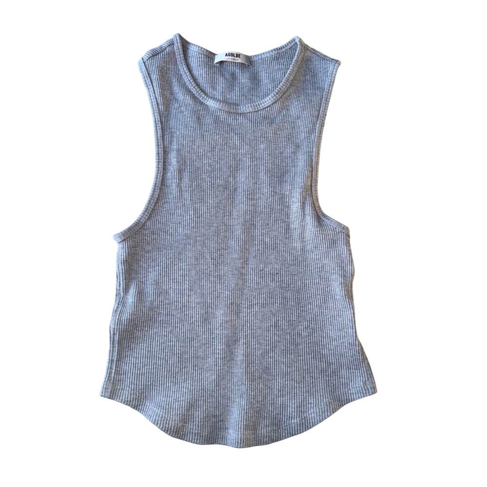 AGOLDE Ribbed Tank Top Women Small Gray Excellent Curved Hem Sleeveless Rib Knit